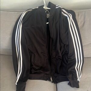 Black Adidas Sporty Track Jacket with White Stripes
